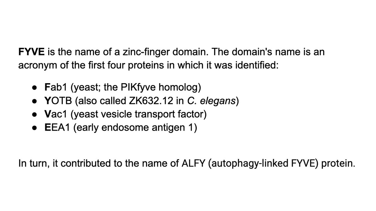 slavov_n's tweet photo. Many names of protein and domains have fun origins.

I like FYVE and ALFY.

What is your favorite name and its origin ? https://t.co/TLssM86oaM
