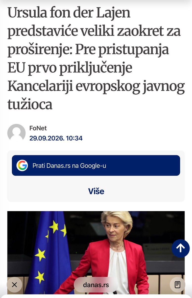VFilipche's tweet photo. Еве зошто арамијата не сака во ЕУ.

Со месеци велиме: го запира процесот затоа што се плаши од обвинителство. 
Сега е на хартија. 

Фон дер Лајен: пред пристапување - прво приклучување кон Канцеларијата на европскиот јавен обвинител.

Во Унгарија го апсат поранешниот министер на Орбан. Така изгледа кога си член на ЕУ и кога власта не е организирана криминална група.

Затоа сакаме Македонија во Унијата. Закон за сите. Нема повик на телефон. Има закон.
Бандата го знае тоа. 

Затоа стоиме во место. Затоа патоказ добиваат други.