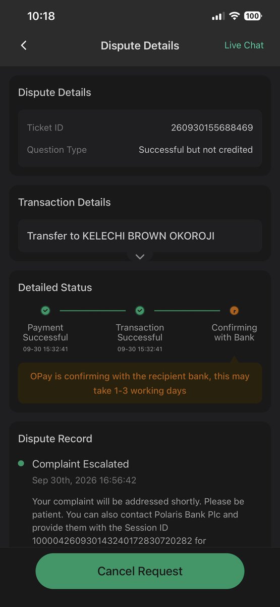 AbokiKceeb1313's tweet photo. @OPay_NG Please release my payment https://t.co/ZdbOL4pYTw