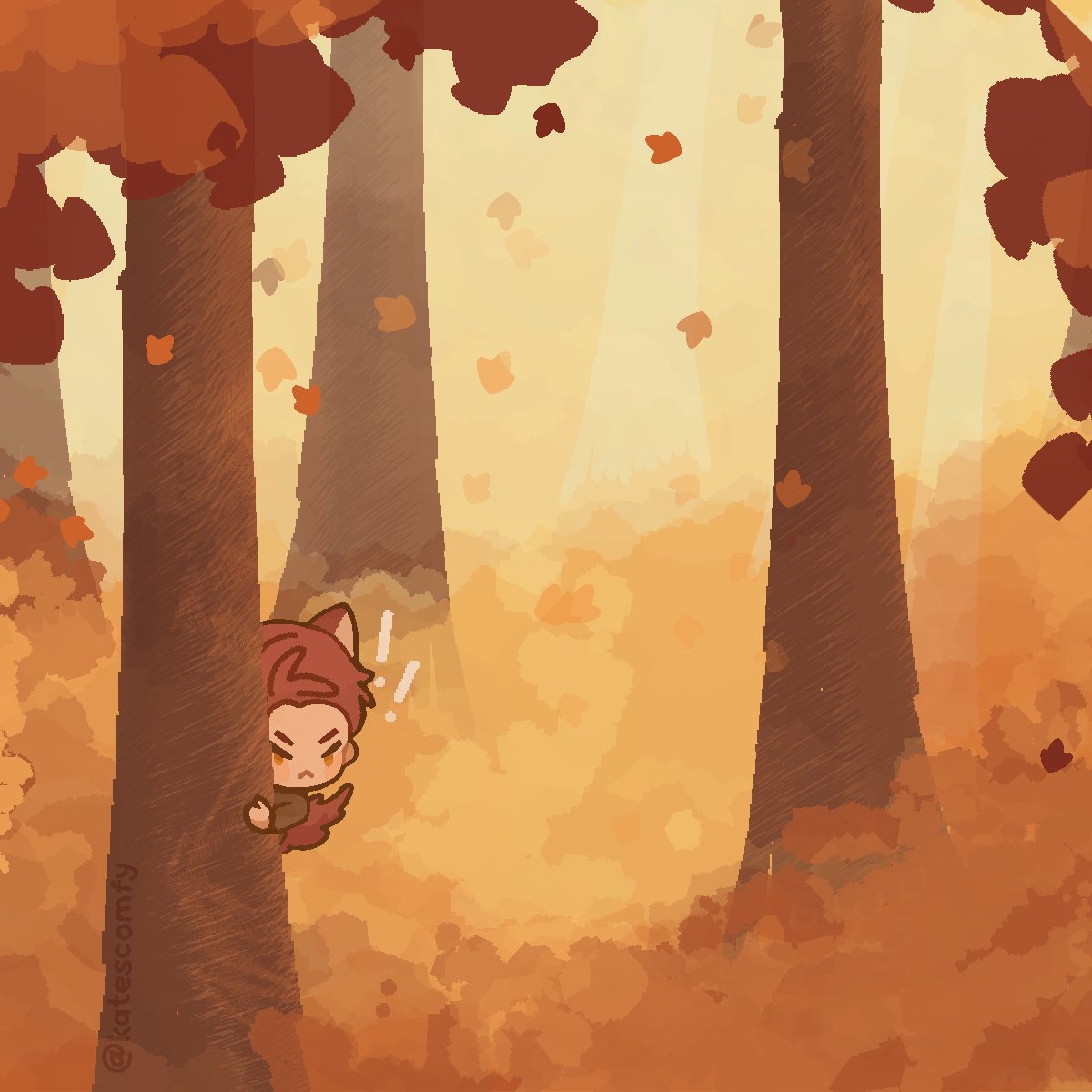 katescomfy's tweet photo. Spent the day making texture brushes for this forest idea I had 

He’s not happy with staying in the woods, can he come home yet? 

#valkoisloved https://t.co/WAWaATHn2Q