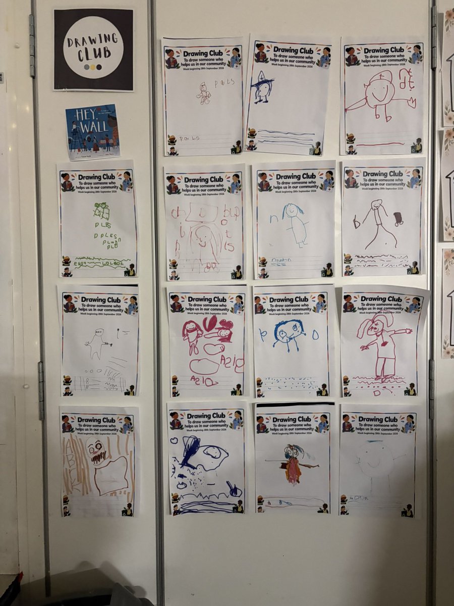 MrsGriffiths7's tweet photo. Drawing Club ✏️🏡
Inspired by Hey, Wall, we’ve been exploring our community this week and the people who help us in Longsight. Look at these wonderful drawings and early writing from our little storytellers! 💛
#DrawingClub #EYFS #PeopleWhoHelpUs #OurCommunity https://t.co/kIVhrQ98cT
