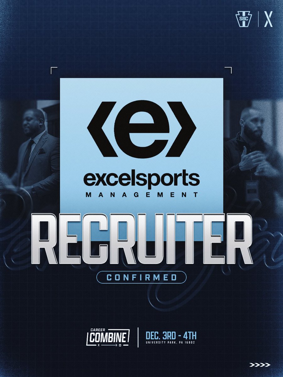 PennStateSBC's tweet photo. FIRST RECRUITER LOCKED IN🔒 

@excelsports is joining us at the Career Combine! 

🤝 Representing Tiger Woods, Clayton Kershaw, and Nikola Jokić, Excel is one of the most valuable global sports agencies in the world. 

Tickets on sale now 👉Link in bio. 

Built to be unrivaled. https://t.co/gnFuFbTexX