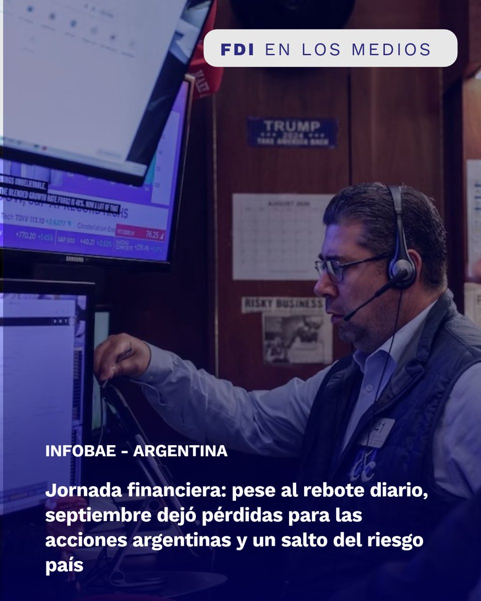 FDIadvisors's tweet photo. ¿Qué está pasando con los mercados y qué señales mirar hacia adelante?

Septiembre cerró con caídas para las acciones y bonos argentinos y un incremento del riesgo país, en un contexto internacional marcado por tasas de interés elevadas y mayor presión sobre los activos emergentes.

En este escenario, Mariano Sardáns, CEO de @fdiadvisors, participó en un análisis de Infobae sobre la evolución de los mercados y las perspectivas para los bonos del Tesoro de Estados Unidos.

En FDI creemos que comprender el contexto global y sus posibles impactos es fundamental para tomar decisiones patrimoniales con una mirada de largo plazo.

📌 Leé la nota completa de @infobae  y conocé el análisis de @marianosardans https://t.co/iVjDNXixBP