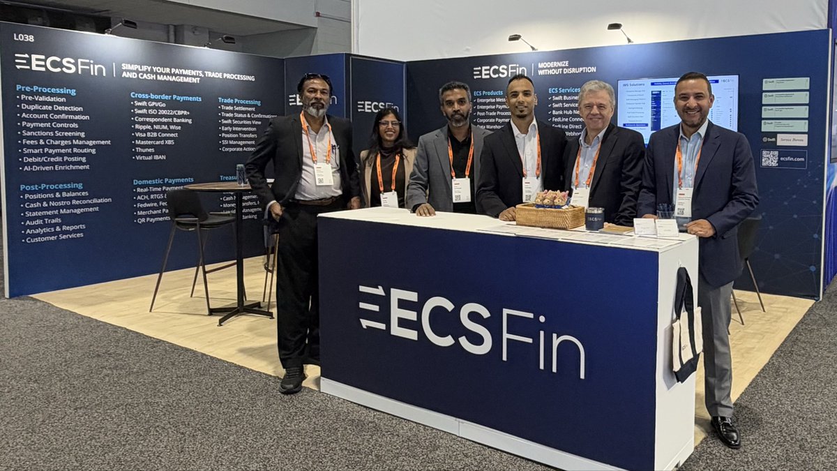 ecsfin's tweet photo. Last day at @Sibos and the gang's still here. We've had great conversations at booth #L038 on preparing for a real-time, always on future. Stop by to say hi, catch a demo or grab a no drama llama 🦙 #Sibos2026 @swiftcommunity #PaymentModernization https://t.co/pJmIbAMLq6