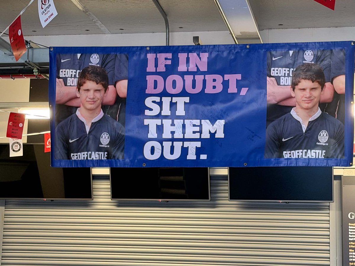 MarkHun23432227's tweet photo. Pride of place at the Ulster Supporters Bar at Ravenhill (Affidea)
Will remain a permanent fixture to remind people of the important message.
If In Doubt Sit Them Out rugby is an important game but nothing is more important than your health. 
@peterrobinson86 
@DvoRobinson 💔❤️‍🩹❤️ https://t.co/KDiesXia0T