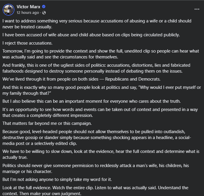 KyleClark's tweet photo. GOP Gov nominee Victor Marx says he'll respond today to domestic violence allegations - video/audio where he describes slamming his wife into a door and throwing his toddler across a room.

Voters/reporters new to Marx may not realize he has a long history of justifying violence. https://t.co/FQ9DPqBgPN