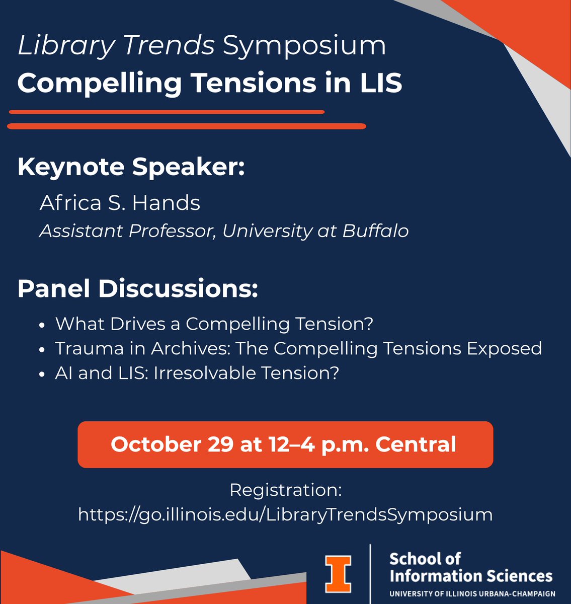 iSchoolUI's tweet photo. Library Trends and the #iSchoolUI are pleased to present an online symposium expanding upon themes from 74 (4) “Compelling Tensions in LIS,” guest edited by Katherine M. Wisser. The symposium takes place on October 29, 12–4 PM (CT). 

Register here ▶️ https://t.co/53AV6SiWVn https://t.co/WmxQOQcxNG