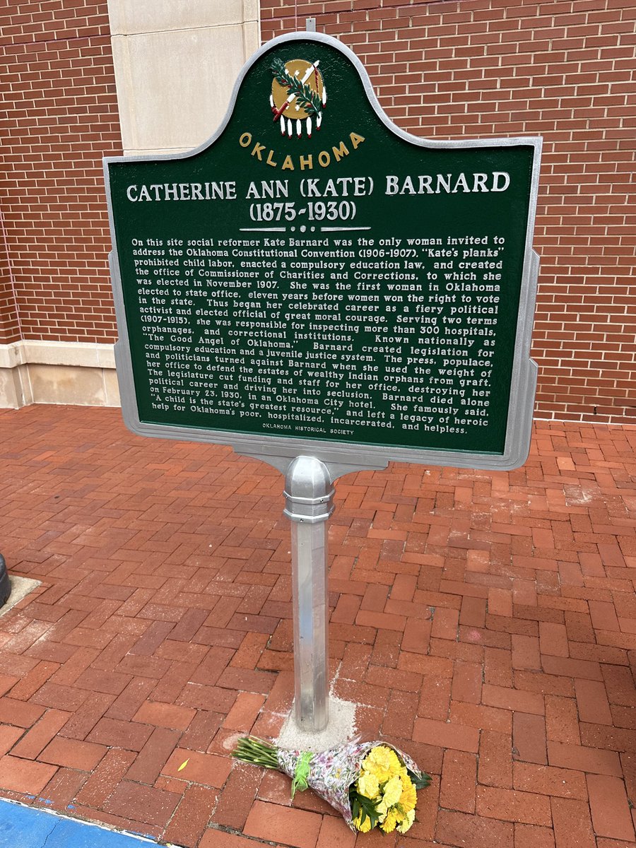okhistory's tweet photo. It was a great day in Guthrie, Oklahoma! Today we dedicated a new historical marker to honor Kate Barnard. It is located on the south side of city hall. https://t.co/kFLev0G3Ec