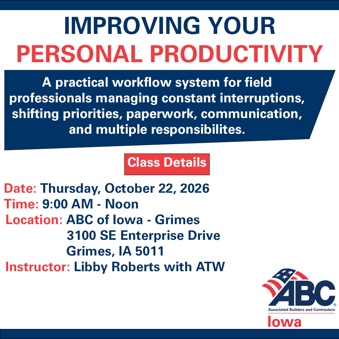 ABCofIowa's tweet photo. Looking to improve your personal productivity? We have the class for you! Click here to register: https://t.co/kaUzIkBOWC
#ABCMeritShopProud https://t.co/gQ2tPTZKBA