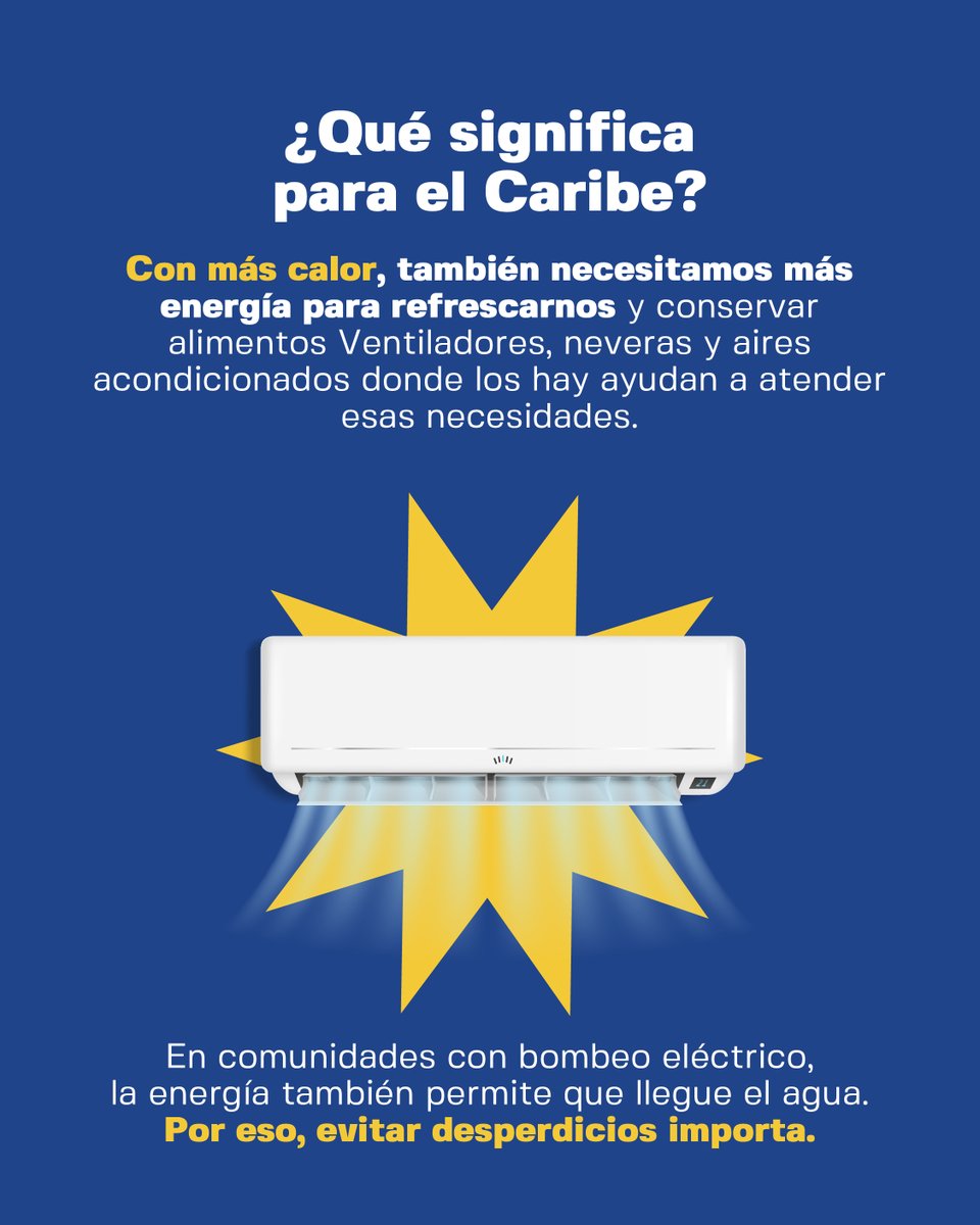 rap_caribe's tweet photo. 🌡️ El Niño está presente y en fortalecimiento en el Caribe (IDEAM). ¿Cómo afecta esto a la energía que usamos? Te lo contamos 👇

Prepararnos es tarea compartida: hogares, empresas y autoridades. Cuidemos la energía que sostiene nuestra vida.🤝⚡️ https://t.co/EYZNXJa0Bf