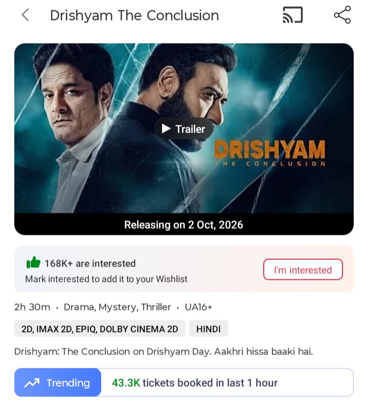 PremdeepSharma's tweet photo. #DrishyamDay
#DrishyamTheConclusion

Guys Check this Out 🧨💥

BMS Trending 43.3K 🎉🔥🧨💥🧿

2nd Oct. - 70K or 80K or 90K Ya Fir 100K ?? https://t.co/Bzttyfz9Xx
