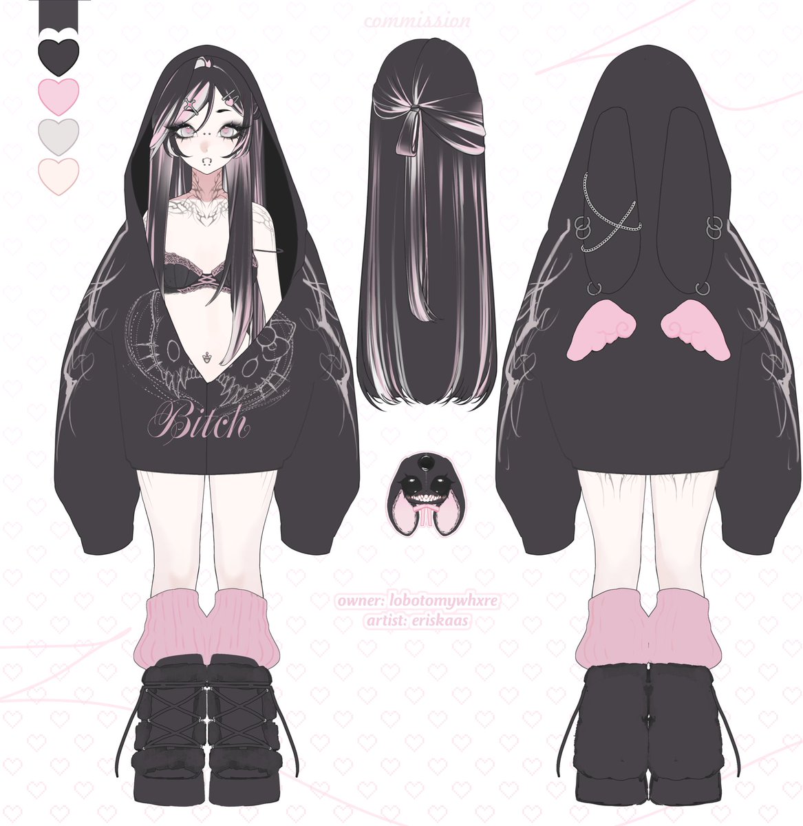 LobotomyWhxre's tweet photo. My official reference sheet has been finished by @ErisKaas 

I’m truly happy I get a design that fits me as a person and personality <3 I’ll be excited to say they are also doing my model!! 

• #VTuber #VTubers #VTuberDebut • https://t.co/Qj0Zo7mHUp