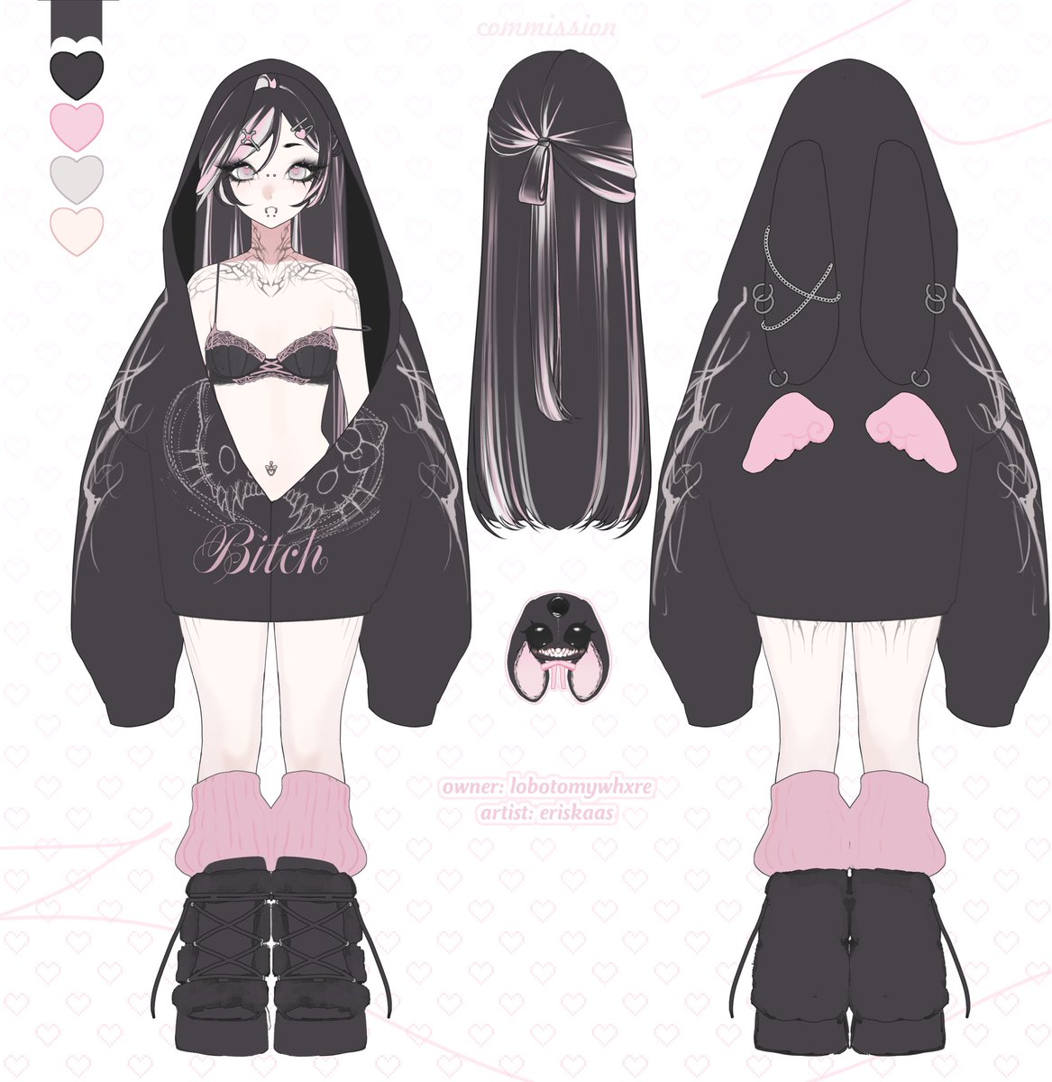 LobotomyWhxre's tweet photo. My official reference sheet has been finished by @ErisKaas 

I’m truly happy I get a design that fits me as a person and personality <3 I’ll be excited to say they are also doing my model!! 

• #VTuber #VTubers #VTuberDebut • https://t.co/Qj0Zo7mHUp