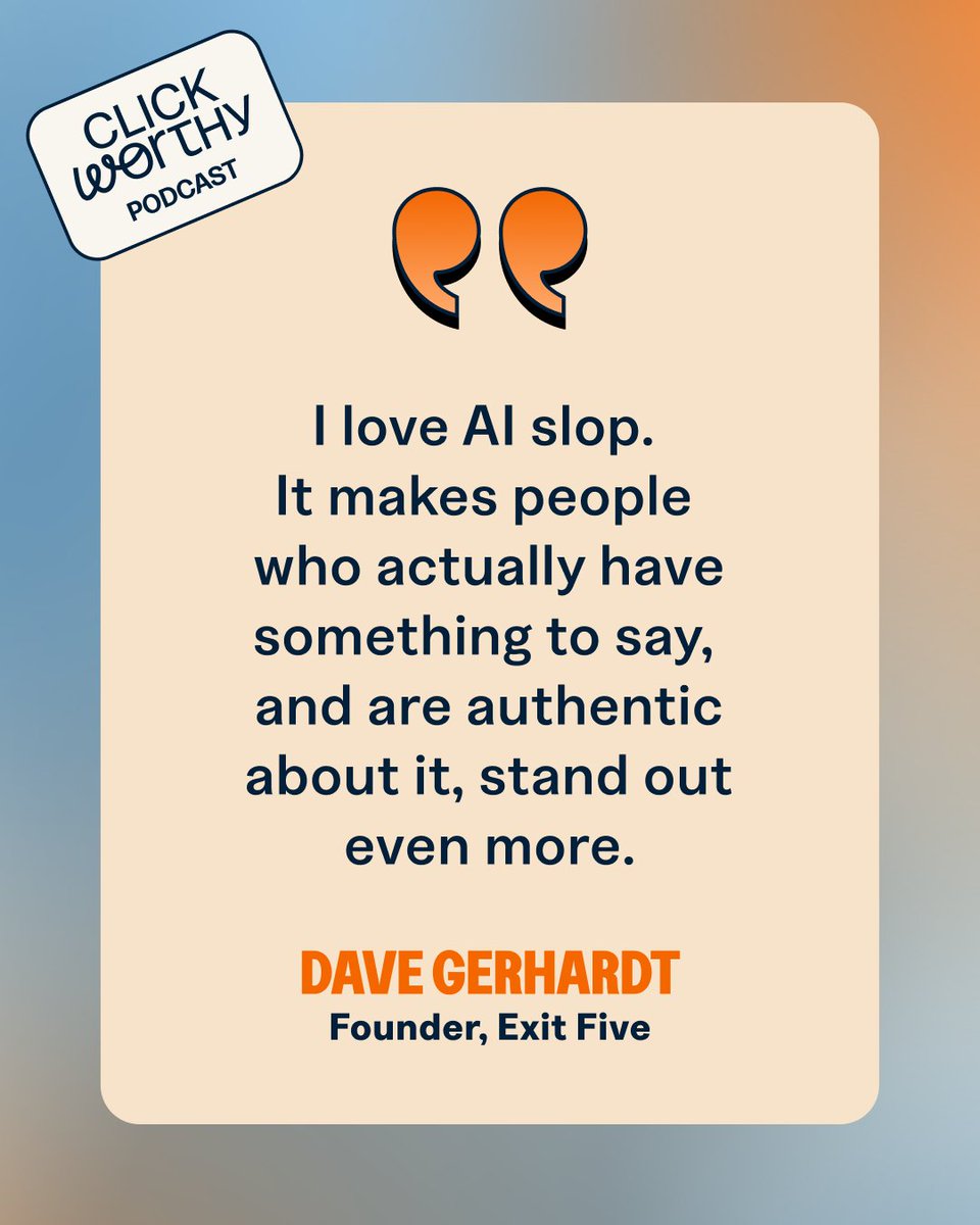 Bitly's tweet photo. Dave Gerhardt, founder of Exit Five, breaks down why generic, AI-generated posts are quietly killing reach and why finding your own voice and angle matters more than ever. 

Watch the full episode:
Spotify: https://t.co/LwMsobUnD3
YouTube: https://t.co/qKJBzMBreA https://t.co/ZbYD8j44c8