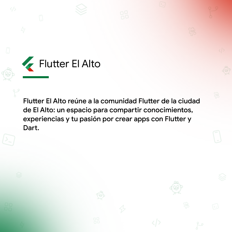 flutter_elalto's tweet photo. Something big is coming… 👀

Nace Flutter El Alto, la comunidad para quienes crean apps con Flutter y Dart. Muy pronto más novedades. 💙

#Flutter #FlutterDev #EsFlutter #FlutterEnEspañol https://t.co/myGfUkDdqk