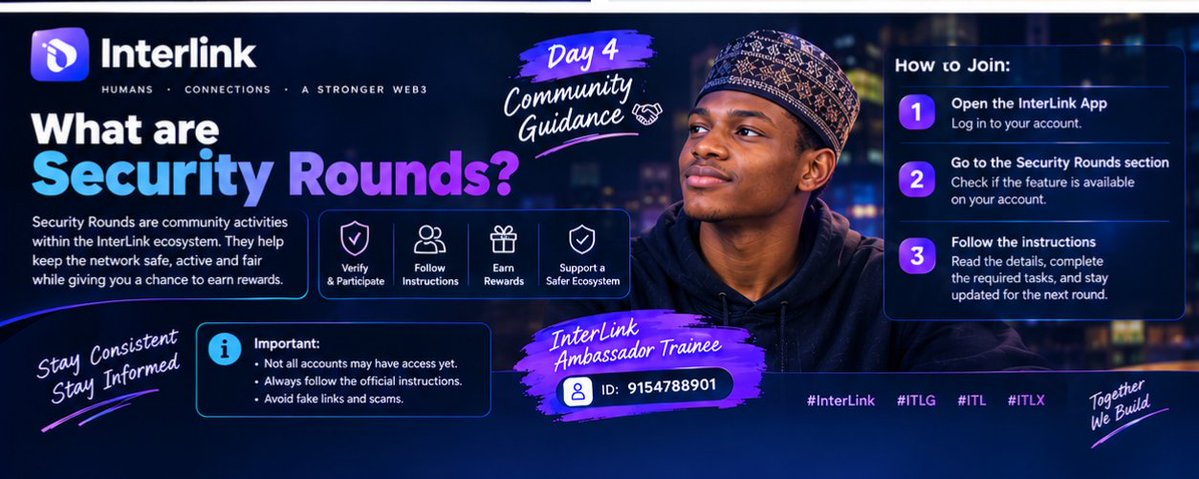 Bnyusufcrypto's tweet photo. GN Fam 
 Another Useful activity 👇

Security Rounds are part of the ecosystem’s community activities. If the feature is available on your account, open InterLink and check the relevant section for the current round and instructions.

🆔 9154788901
#InterLink #ITLG #ITL #ITLX https://t.co/TkAtnvtCpp