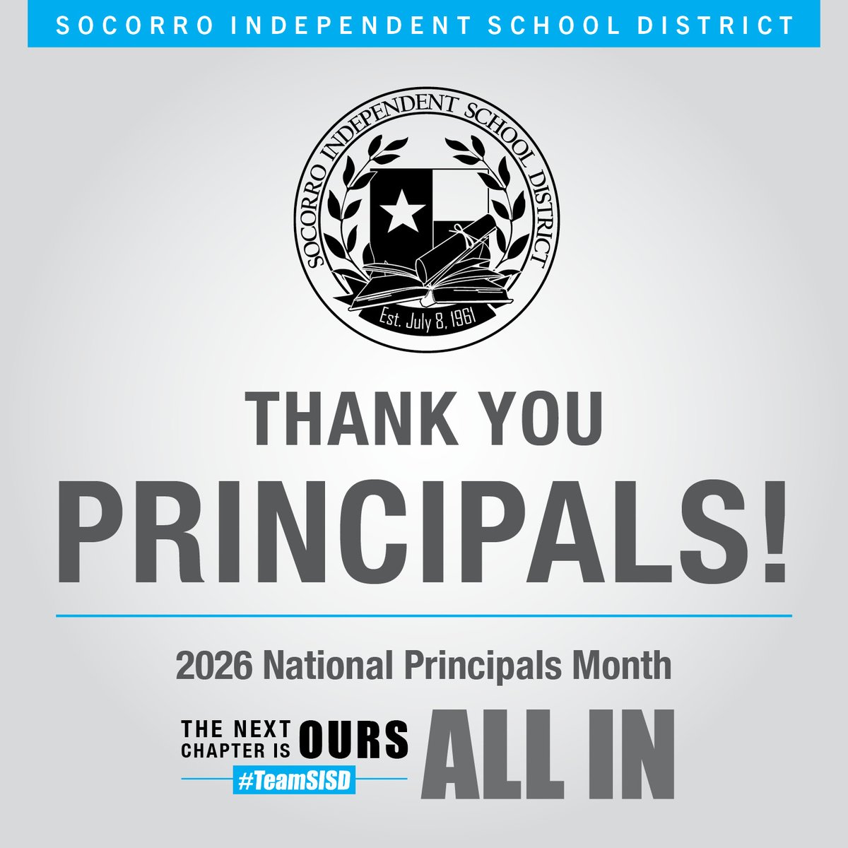 SocorroISD's tweet photo. This month, #TeamSISD celebrates our principals and the difference they make every day!

Long before the first bell rings and long after the last student heads home, our principals are working to ensure their campuses are places where students feel supported, challenged, and inspired.

Their leadership goes beyond managing a school. They build relationships, encourage growth, support their teams, and help students see their potential.

Thank you for your dedication, your compassion, and the countless ways you make a difference.

Happy National Principals Month! 🍎