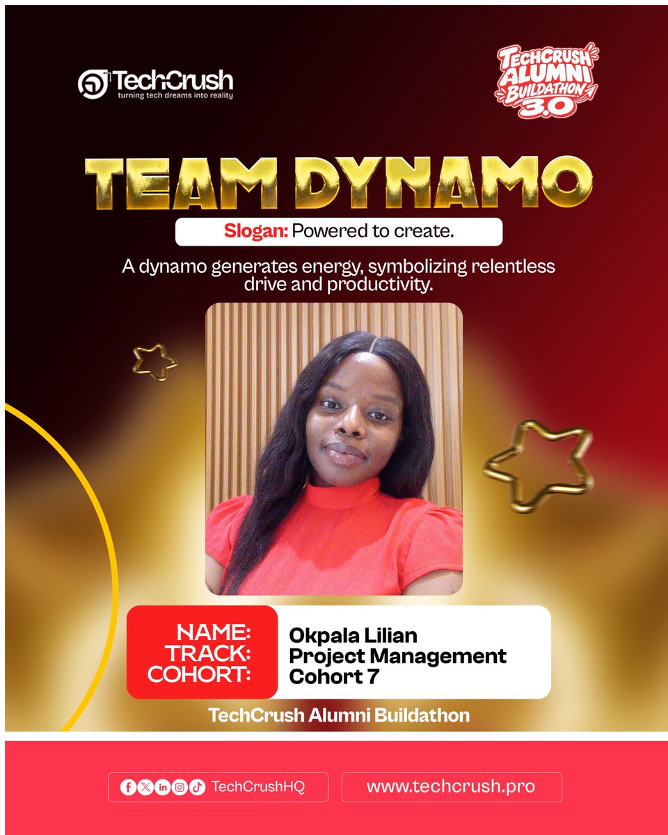 Oluch1_ukwu's tweet photo. Team Dynamo 🚀 | Group 9
Building, learning and creating together at the @TechCrushHQ Alumni Buildathon 3.0.
Proud to be part of the team. 💙

#TechCrush https://t.co/gjWptjLYYe