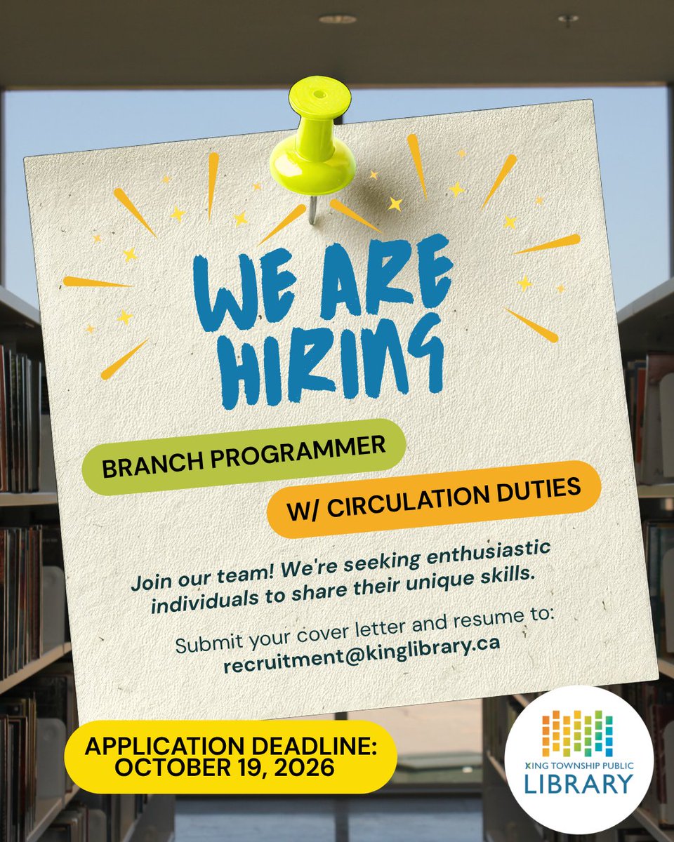 KingLibraries's tweet photo. Join Our Team at KTPL 🌟

Passionate about inspiring young minds and creating meaningful community connections? KTPL is hiring a Branch Programmer with Circulation Duties! 📚

📖 Apply today and help make a difference in your community.

#KingLibraries #Hiring #KingTownship https://t.co/6ngd3VrpY0
