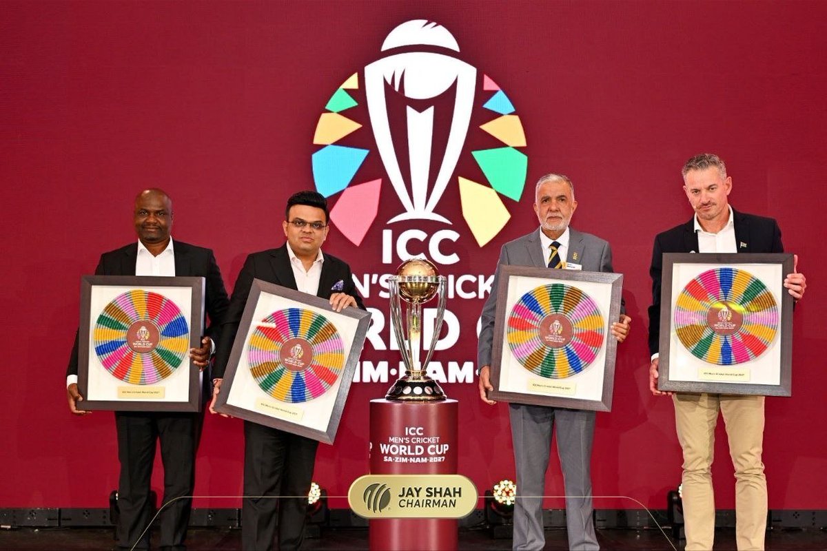 2027_CWCUpdates's tweet photo. ICC CHAIRMAN JAY SHAH WITH BRIAN LARA AT THE 2027 WORLD CUP SCHEDULE LAUNCH EVENT.

#CWC2027 https://t.co/tnyQSeI6K3
