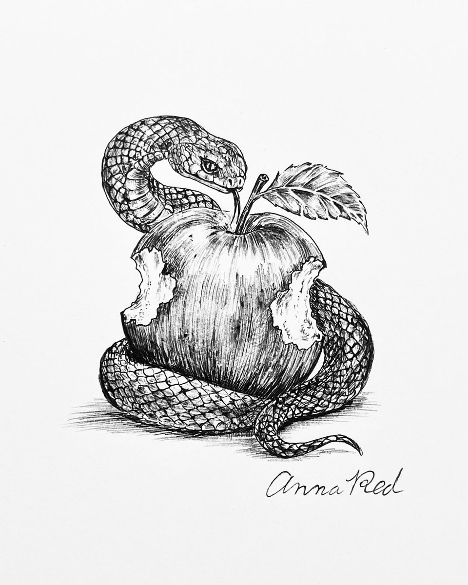ANNAREDart's tweet photo. Day1:APPLE
The first sin.

Artist:@annaredart

#drawing
#inktober2026DAY1
#inktober2026APPLE 
#インクトーバー2026 https://t.co/5gZvXOc5Pt