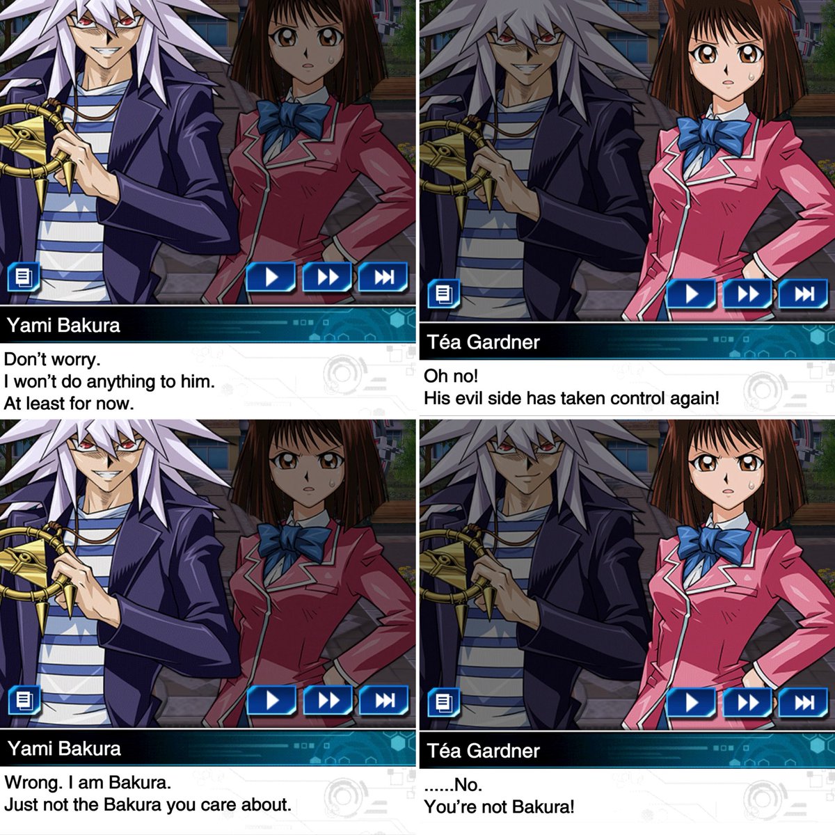 888Ghatto's tweet photo. The dialogue between Tea/Anzu and Yami Bakura is amazing—like, he was so gentle with her, oh I can't even! As someone who has been shipping them together for a long time, this is awesome, just awesome.

#yamibakura #yugioh #tèagradner https://t.co/wGtCkhzVET