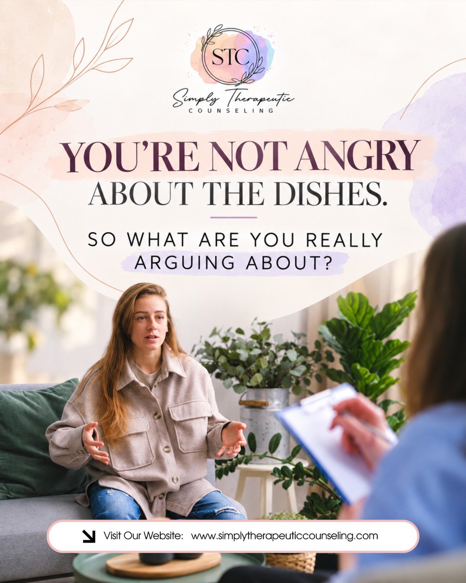 SimplyTherpeuti's tweet photo. ❤️ Sometimes the smallest argument is carrying a much bigger conversation underneath it.

The dishes. The laundry. Being late. Who forgot to call.

What sounds like an argument about a task may also involve feeling unheard.
.
📞 817-482-0537
.
.
#SimplyTherapeuticCounseling https://t.co/GwnTV8r3Hv