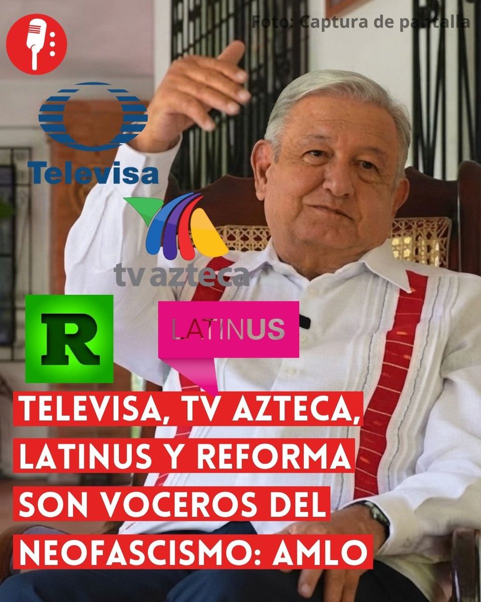 ReporterosMX_'s tweet photo. ⭕ OJO | TELEVISA, TV AZTECA, LATINUS Y REFORMA SON VOCEROS DEL NEOFASCISMO: AMLO

El expresidente Andrés Manuel López Obrador (@lopezobrador_) lanzó críticas contra Televisa, TV Azteca, Latinus y Reforma, a los que señaló de formar parte de un entramado mediático que, desde su perspectiva, busca influir en la población y defender intereses de grupos económicos y políticos. https://t.co/OFU2dcJBWH