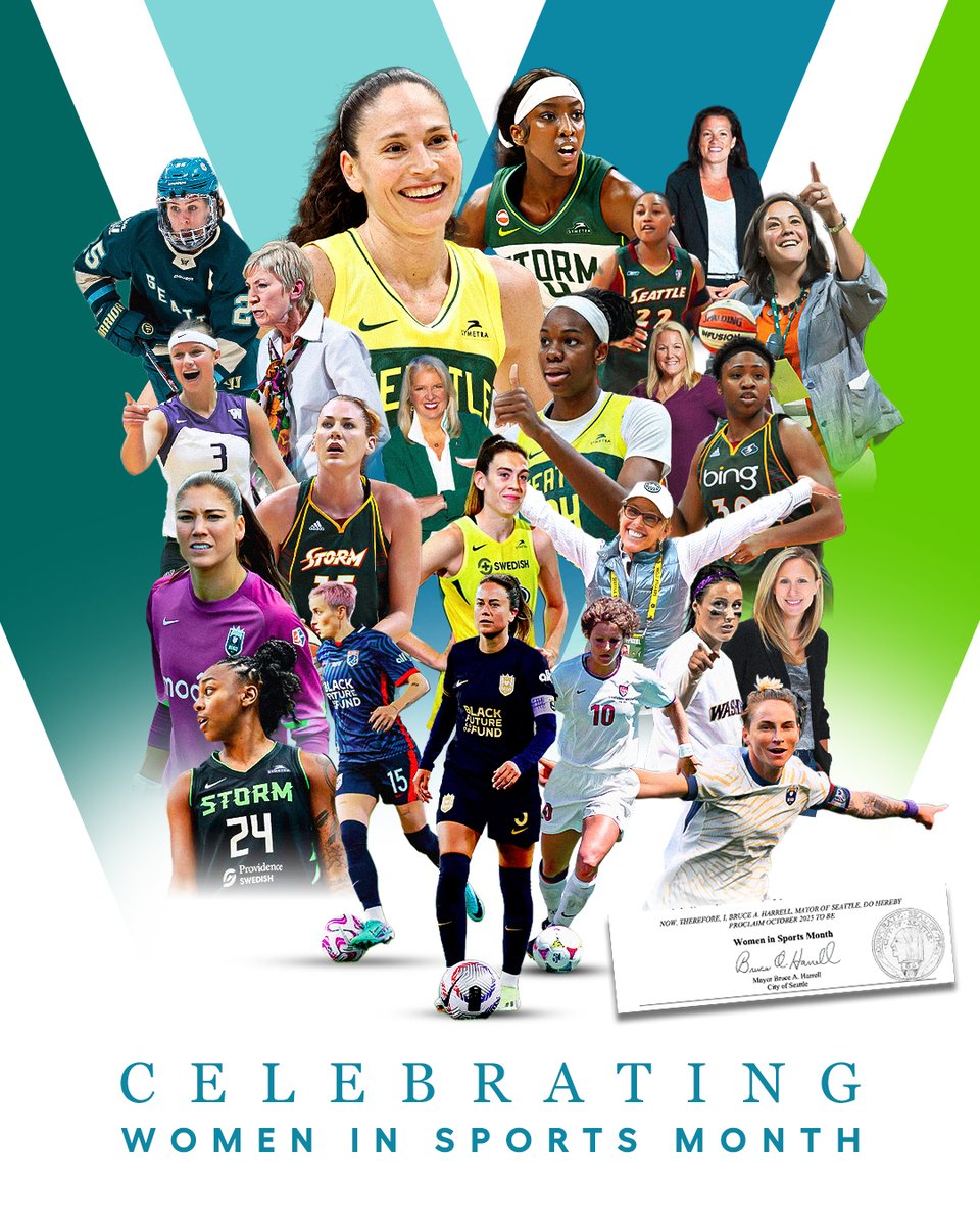 SeattleSC's tweet photo. Last year, Seattle Mayor Bruce Harrell officially proclaimed October as Women in Sports Month in Seattle, recognizing the impact women have across every level of sport, from youth participation and professional competition to coaching, officiating and leadership. https://t.co/bonJsLnKgv