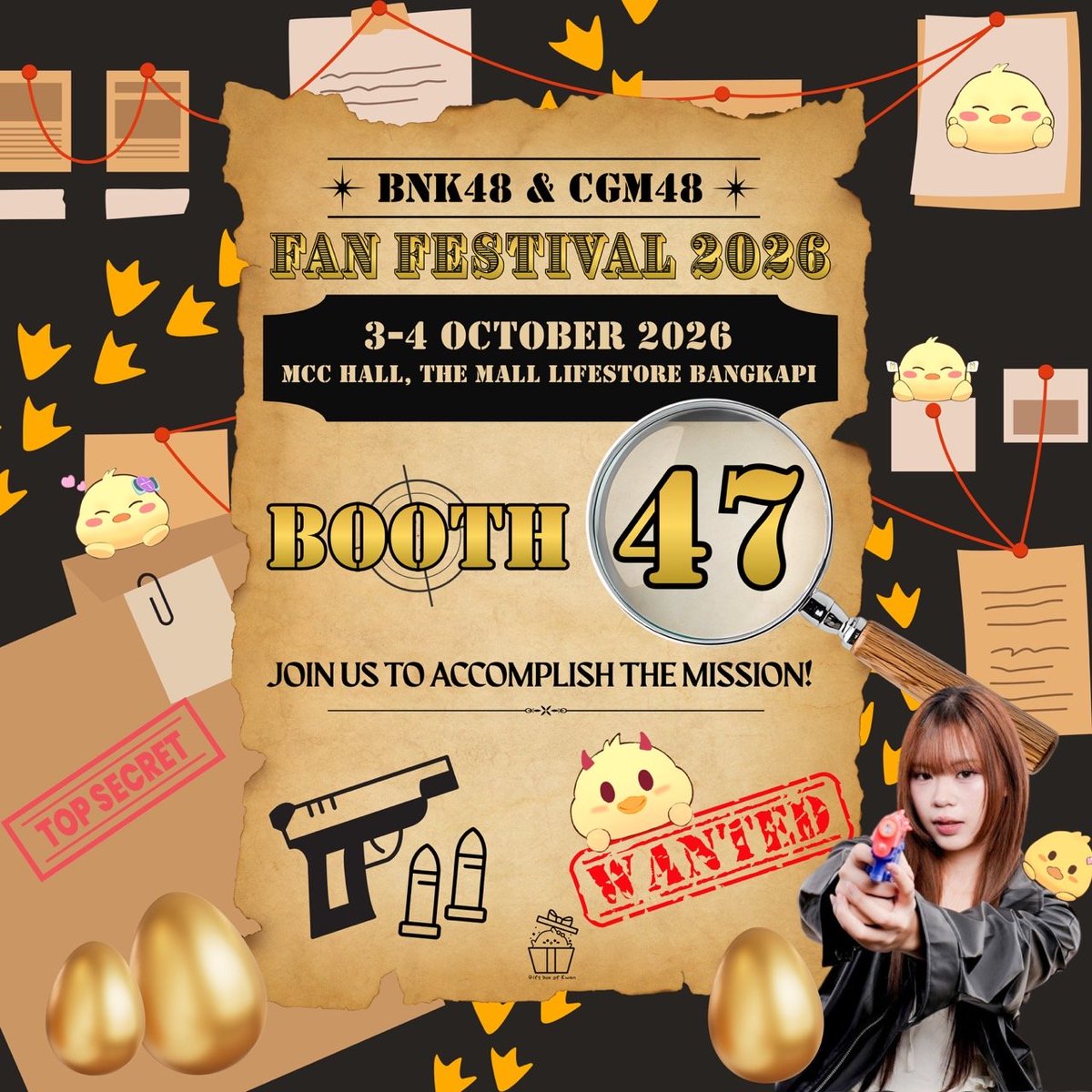 giftboxofkwan's tweet photo. [🐣⭐️] #Duck2Dream #BNK48CGM48FanFestival2026

#KwanCGM48 -BOOTH 47-
🔫🪺🏔️💥

More Information SOON! https://t.co/fGRKuoPSWG