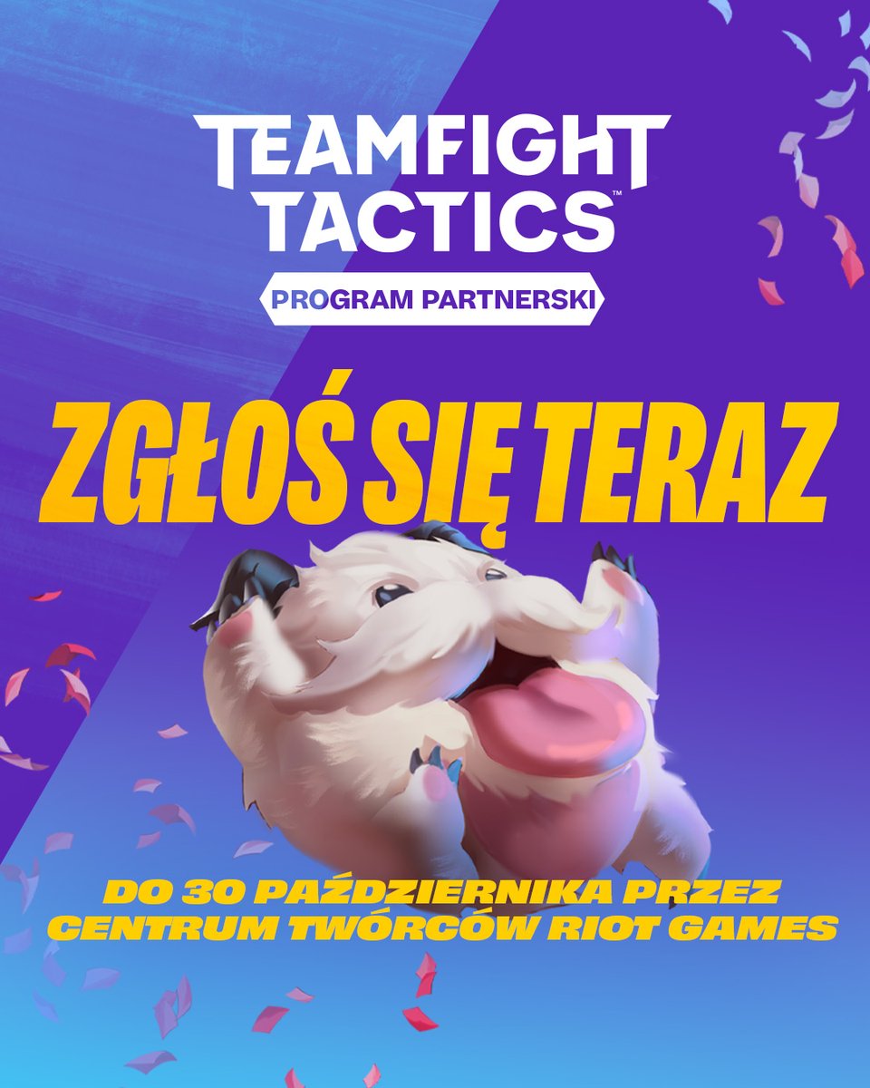 TFT_Polska's tweet photo. Twórcy contentu z TFT, gotowi połączyć siły? Zgłoszenia do Programu Partnerskiego TFT można składać do 30 października, godz. 19:00 CEST. Jeśli jesteście pasjonatami TFT i lubicie przyczyniać się do tworzenia wspaniałej społeczności gry, zgłoście się już teraz za pośrednictwem centrum twórców Riot Games. Korzyści dla partnerów:
 
🧰 Materiały dla twórców
🤝 Dedykowane wsparcie
🎁 Zawartość i nagrody w grze
🎟️ Przedmioty do rozdania członkom społeczności
✨ I nie tylko!

https://t.co/yzXRwOlDyj