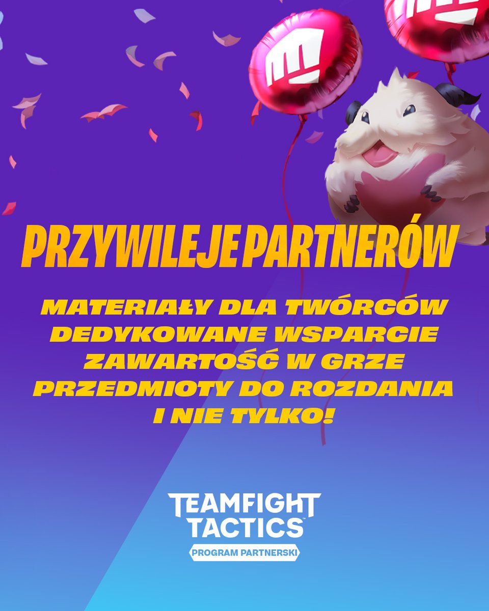 TFT_Polska's tweet photo. Twórcy contentu z TFT, gotowi połączyć siły? Zgłoszenia do Programu Partnerskiego TFT można składać do 30 października, godz. 19:00 CEST. Jeśli jesteście pasjonatami TFT i lubicie przyczyniać się do tworzenia wspaniałej społeczności gry, zgłoście się już teraz za pośrednictwem centrum twórców Riot Games. Korzyści dla partnerów:
 
🧰 Materiały dla twórców
🤝 Dedykowane wsparcie
🎁 Zawartość i nagrody w grze
🎟️ Przedmioty do rozdania członkom społeczności
✨ I nie tylko!

https://t.co/yzXRwOlDyj