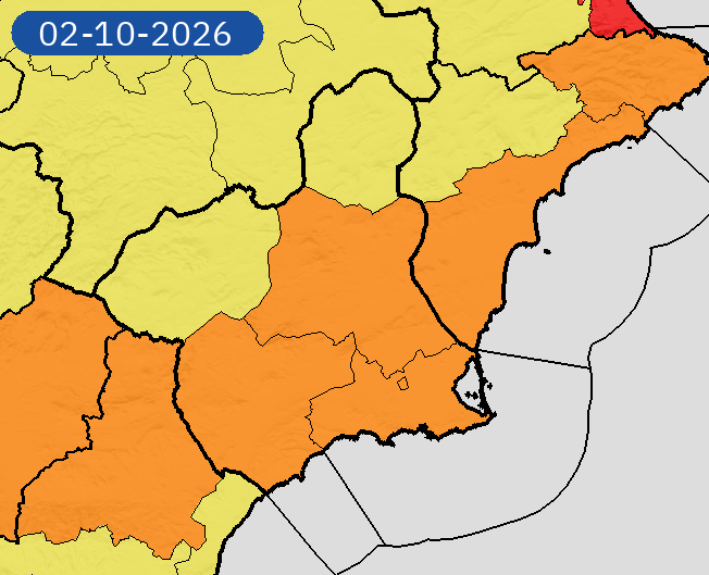 AEMET_Murcia's tweet photo. 01/10 19:00 AVISOS HOY Y MAÑANA | Región de Murcia: tormentas y lluvias. Nivel máximo de aviso: naranja.
Actualizaciones en https://t.co/gQDupQ393c https://t.co/ELFCqrXbVH