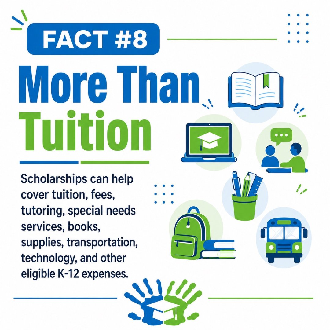 IowaSGO's tweet photo. Scholarships may cover more than tuition, including fees, tutoring, special needs services, books, supplies, transportation, technology, and other qualified K-12 education expenses. #SchoolChoice https://t.co/u4S5dkQibu