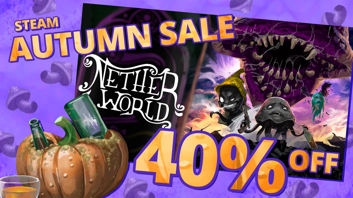 NetherWorldGame's tweet photo. AAAAAAAAAAHmazing 40% OFF on your favorite jellyfish-meets-cokehead-mage misadventure!!! 😱😱😱

Now on #SteamAutumnSale until OCT 8 🎃👇

#indiegame #gamedev https://t.co/QpvRVUOR7T