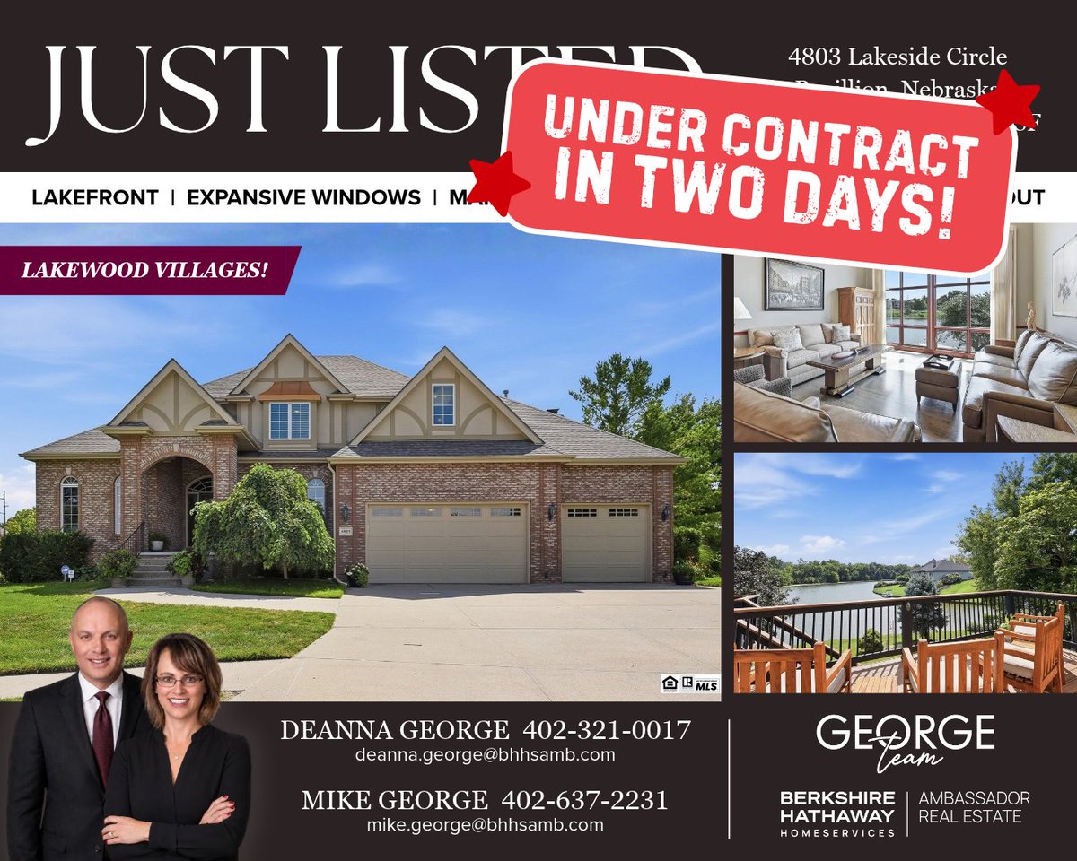 OmahaRealtorsNE's tweet photo. 🤩 JUST LISTED AND ALREADY UNDER CONTRACT! 
Tucked away on a quiet circle in Lakewood Villages, this incredible lakefront property is officially under contract!

5 Beds &amp; 5 Baths
5,172 sq ft of sprawling living space
Stunning lakefront views

Looking to buy or sell soon? Call us! https://t.co/4kgMJ9vQB8