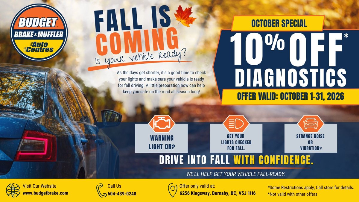 BBMACofficial's tweet photo. 10% off diagnostics at #BBMAC on Kingsway, in Burnaby!
🍂 Warning light on, or a new noise you can't place? Kevin's team will find out what's going on and explain it before anything gets fixed.
📍https://t.co/zVY1lBumcO
#BurnabyBC #CarCare https://t.co/4Q0GDYfCmA