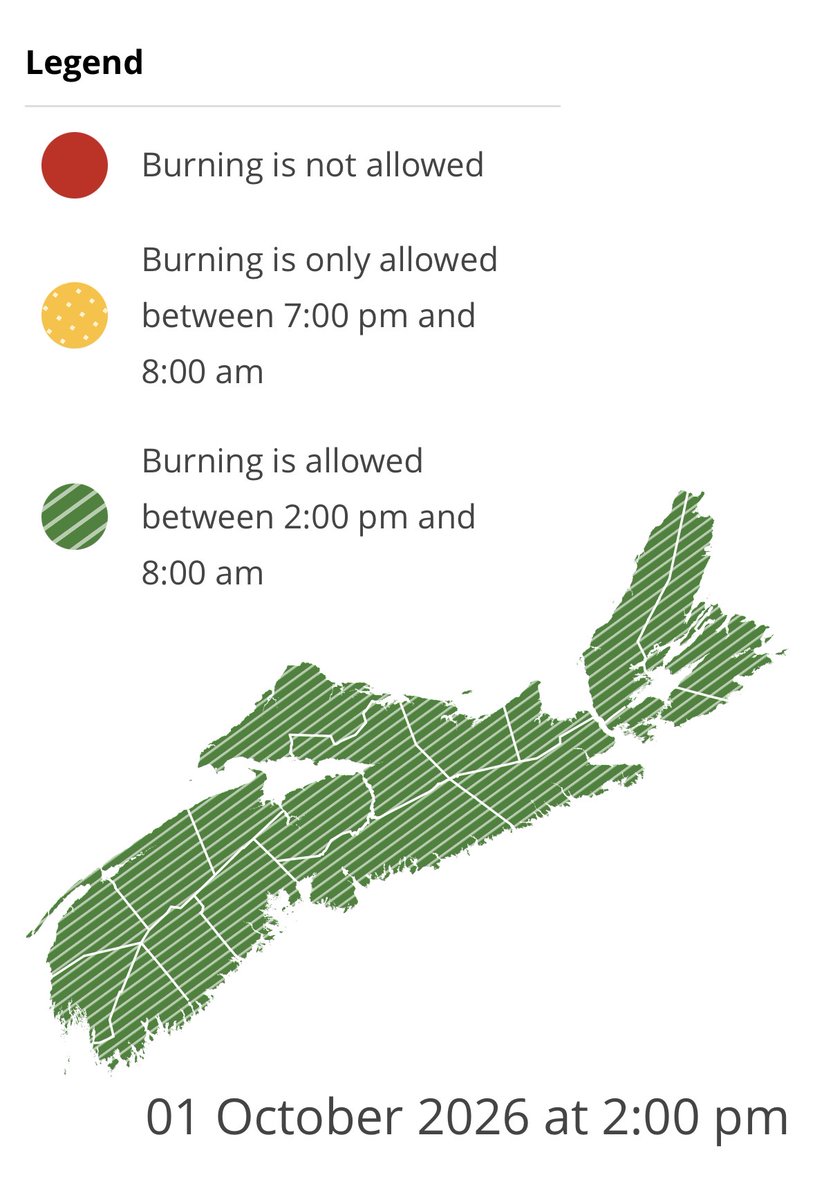 NS_DNR's tweet photo. Burning is not permitted between 8 am and 2 pm.

Check before you burn and know your municipal bylaws.

https://t.co/ei1E0TDj8s https://t.co/rLODyPgmSv