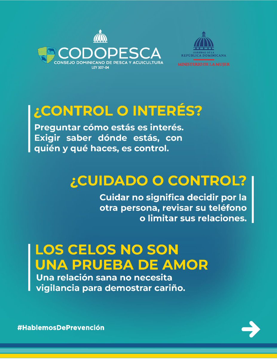 CODOPESCARD's tweet photo. La prevención también comienza en nuestro sector. El control no es cuidado, los celos no son amor y poner límites también es prevención. Hablemos de respeto, confianza y relaciones sanas. Si necesitas apoyo, busca orientación y ayuda.@MMujerRD https://t.co/4ewKUtBewx