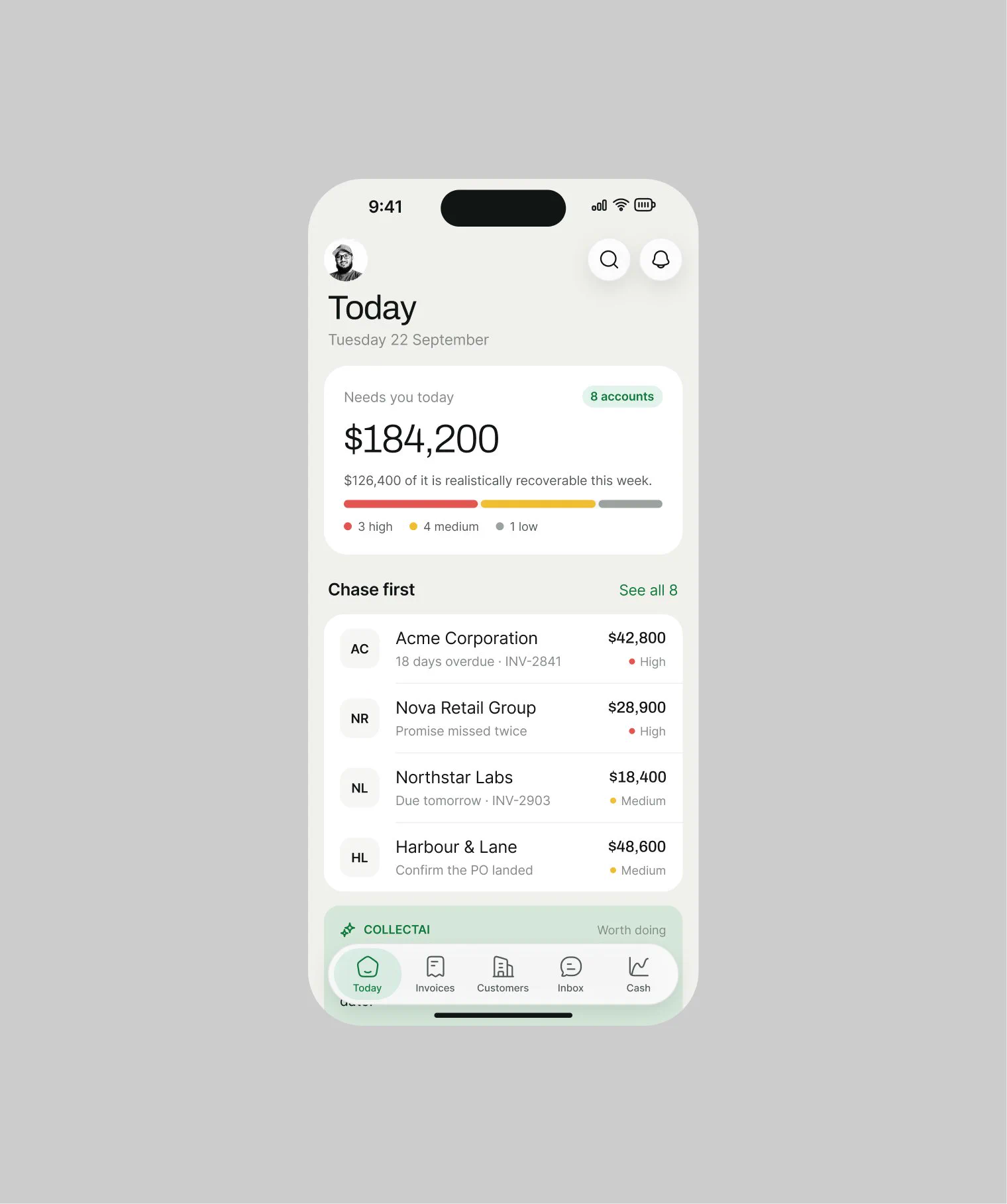 미수금 관리 iOS 앱 — 오늘 화면과 잠금화면 알림