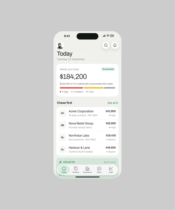 미수금 관리 iOS 앱 — 오늘 화면과 잠금화면 알림