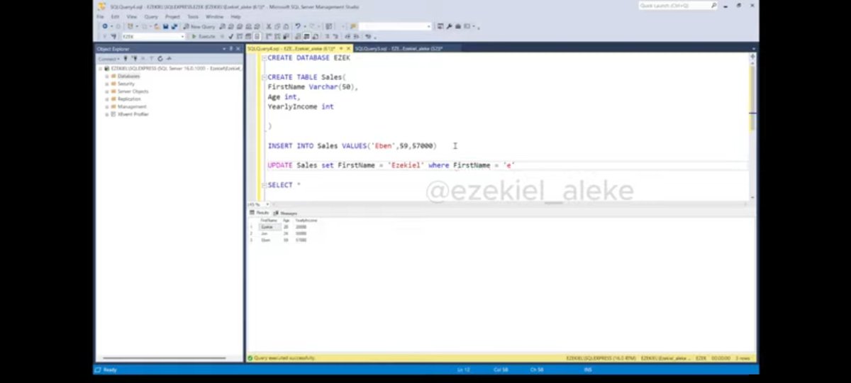 ud_shalom's tweet photo. Day 2/30 💻
Today I learnt "INSERT INTO", "VALUES", "WHERE", "UPDATE", "SET", "DELETE" & "BETWEEN".
Learning with AI, my tutor’s videos @ezekiel_aleke & W3Schools. 📊
#30DaysOfSQL #SQL #DataAnalytics https://t.co/xIpkwJ2kJ8