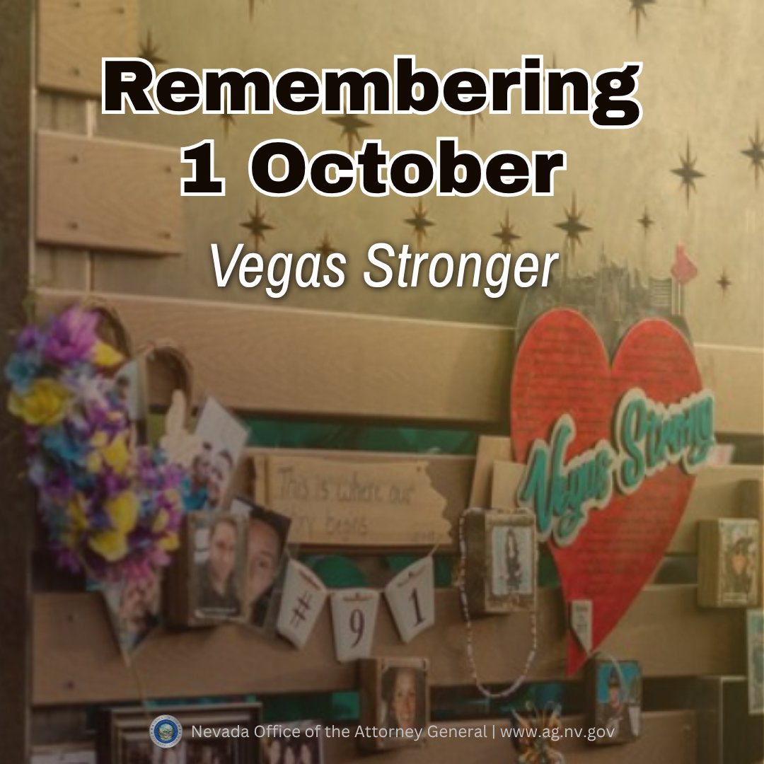 NevadaAG's tweet photo. Today, we remember the lives lost on 1 October and honor the survivors, first responders and all those forever changed by that day. Nine years later we carry their stories with us. We will always remember. #VegasStronger

(Photo Credit: City of Las Vegas) https://t.co/jvqFOd9G3k