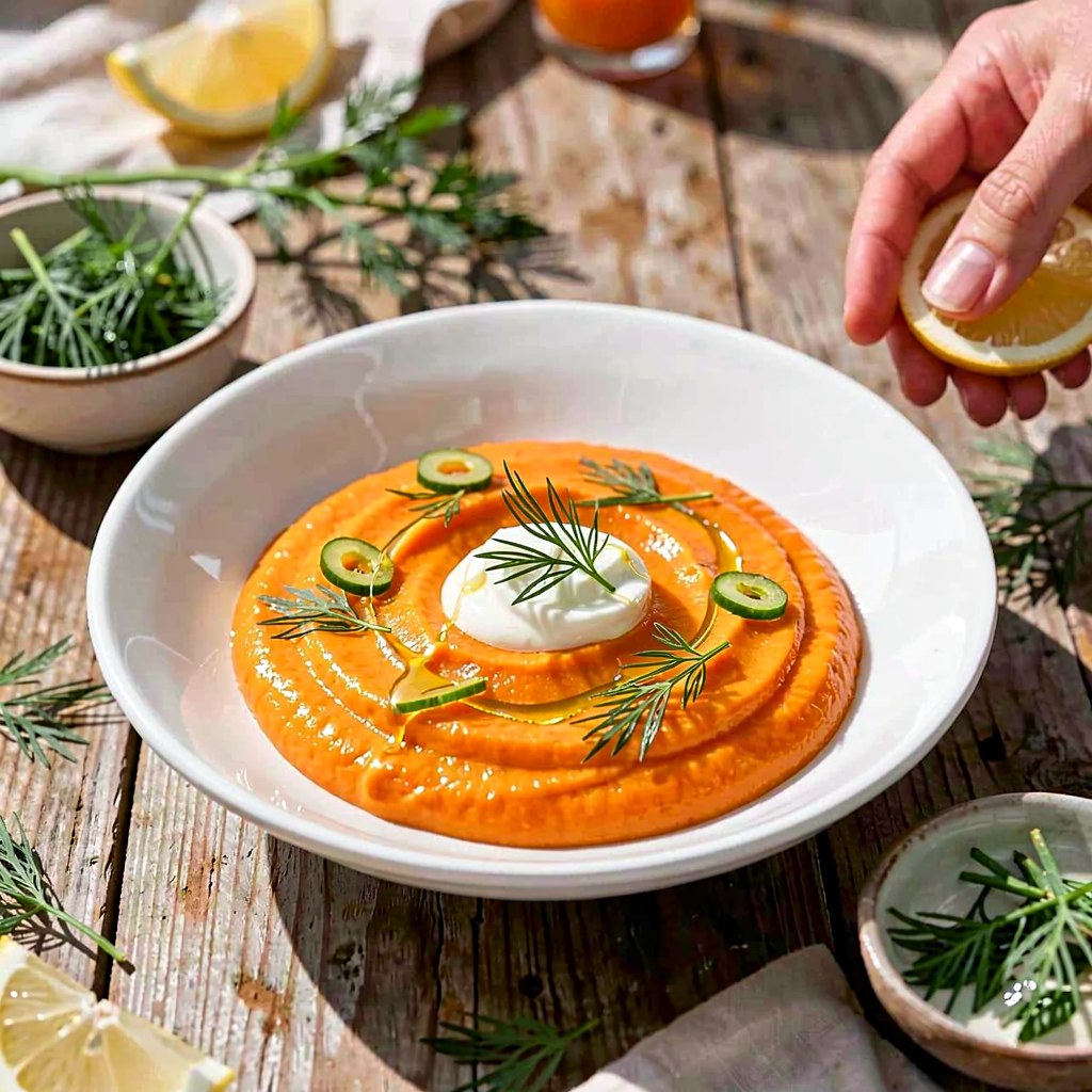 nooem2xx's tweet photo. Cold baby carrot cream soup with dill and spring onion. A delicate, refreshing dish inspired by summer herbs and the simplicity of Polish flavors, combining the sweetness of fresh carrots with the lightness of buttermilk. Prep time: 90 min. Serves https://t.co/eJJTDaF0AL