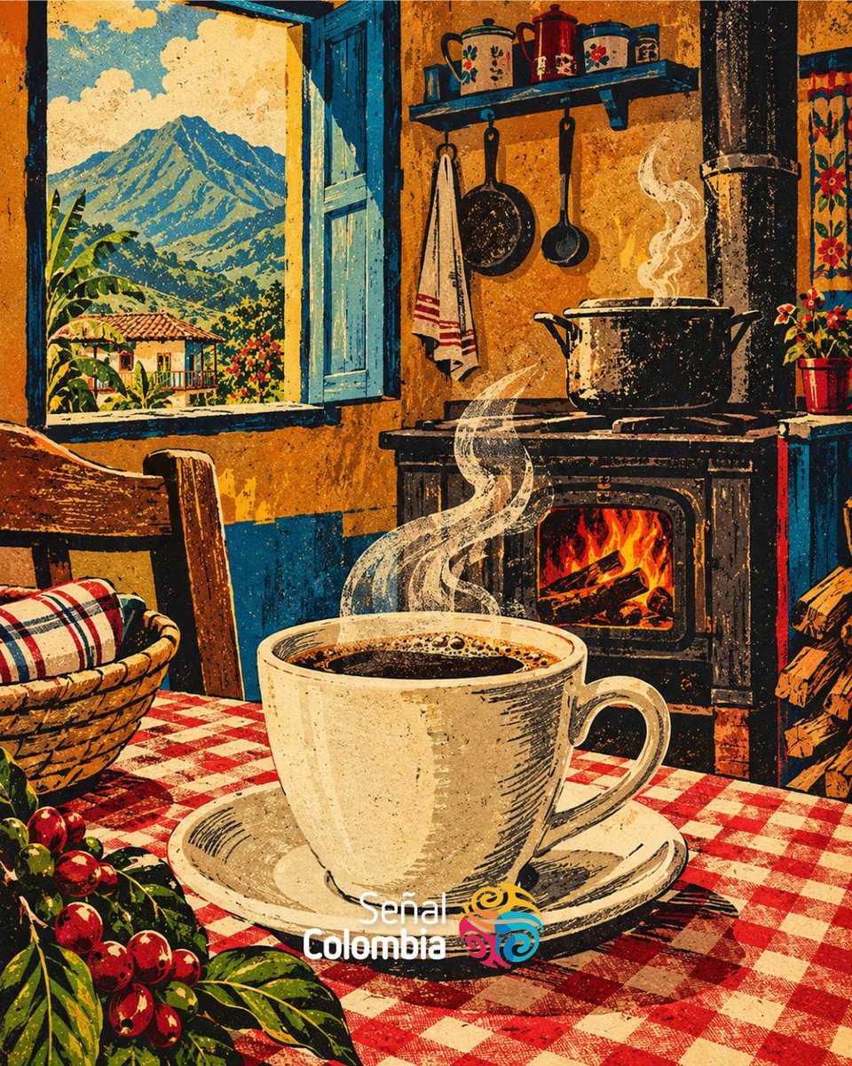 SenalColombia's tweet photo. ☕🇨🇴 Del grano que se recoge en nuestros campos al tinto que llega a la mesa.

En olleta, con panela, en filtro de tela o cafetera… el tinto sale con todo: despierta, acompaña, conversa, trabaja y hasta ayuda con la digestión.

☕ ¿Sumercé cómo se toma el tintico? https://t.co/iVSj4gGiYD