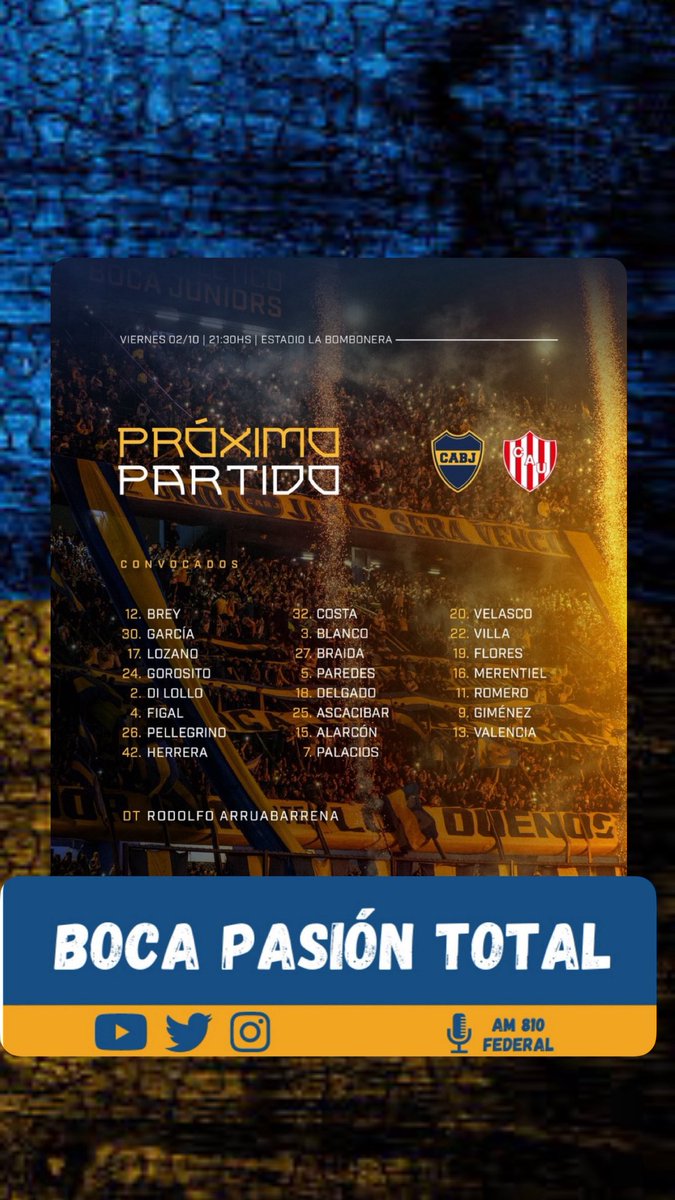 BocaPasionTotal's tweet photo. 📋 LISTA CONCENTRADOS vs @clubaunion (VIE 21.30 hs en #LaBombonera).
✅Costa, Herrera Flores,.
❌ Montero Battaglia, Rey Domenech, Satas. Belmonte
#LainfodeBoca @PampaAranda @ruseguros https://t.co/MC11Mgh1Eo