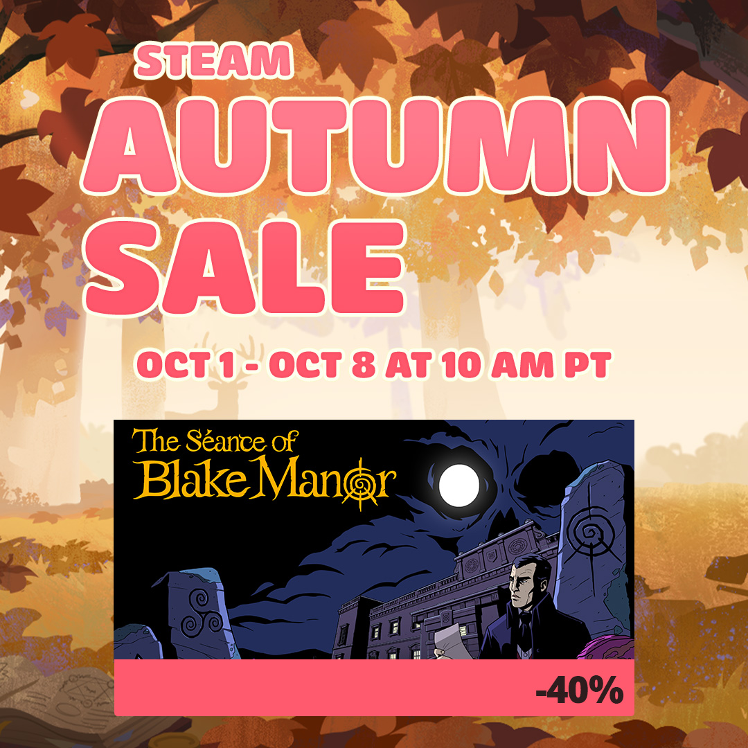 BlakeManorGame's tweet photo. The Steam Autumn Sale is now underway until 8 October and The Séance of Blake Manor is 40% off.

https://t.co/cOF1MvRGxa https://t.co/rqUFrCOogE