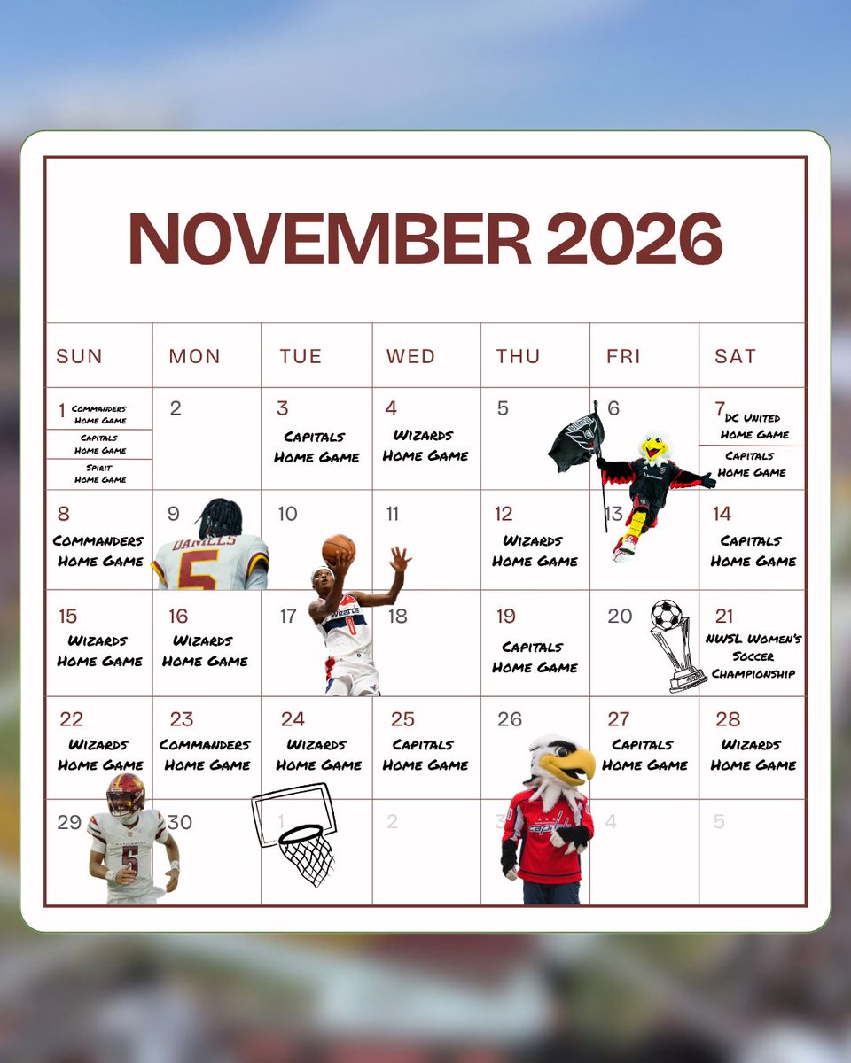 washingtondc's tweet photo. Save this DC fall sports calendar to start planning your next game day. 🏟️🍂
🔗 To more: https://t.co/pdGPlz37lb
📸: thesavbananas, washwizards, washingtonspirit, dcunited, commanders / IG, @washingtondc #Only1DC #FallinDC #SportsCapital https://t.co/UhIuZ6DzU4