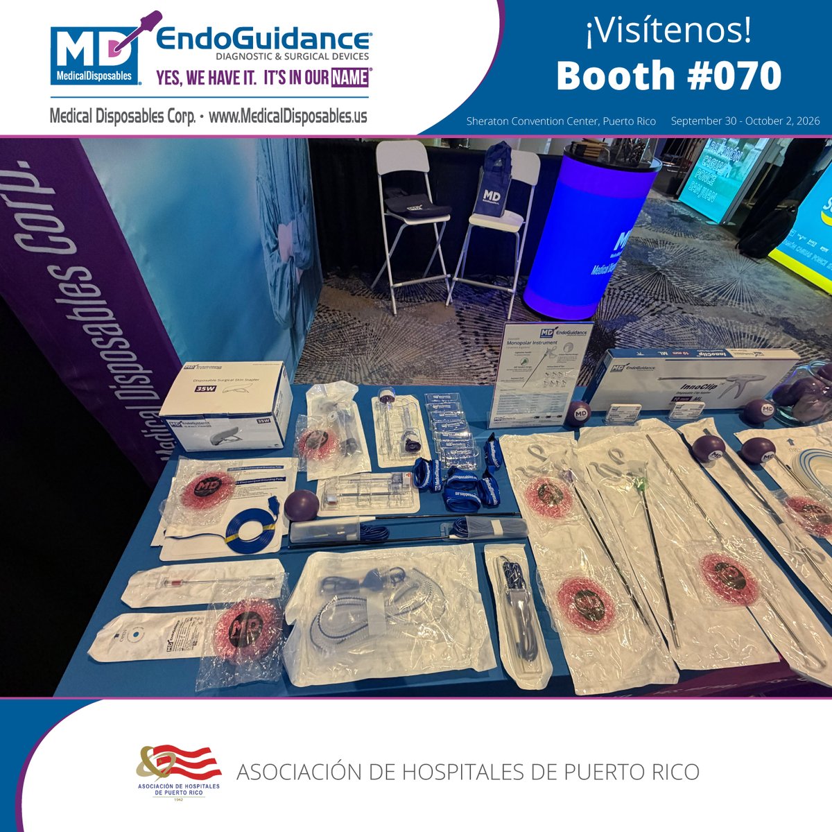 MDC_Drug_Test's tweet photo. Opening Day at #AHPR2026!  Medical Disposables Corp. – MD EndoGuidance is in San Juan, showcasing surgical devices for minimally invasive procedures.  Attending? Come visit our booth and meet our team!  #MDEndoGuidance #HospitalesPR #SurgicalDevices #Laparoscopy #PuertoRico https://t.co/TB5Bb9rD4T