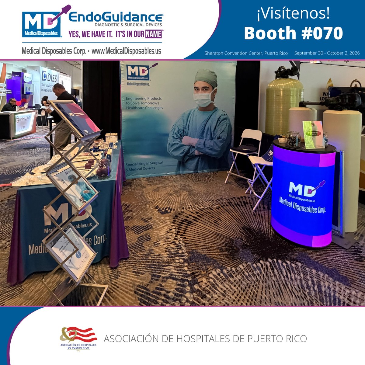 MDC_Drug_Test's tweet photo. Opening Day at #AHPR2026!  Medical Disposables Corp. – MD EndoGuidance is in San Juan, showcasing surgical devices for minimally invasive procedures.  Attending? Come visit our booth and meet our team!  #MDEndoGuidance #HospitalesPR #SurgicalDevices #Laparoscopy #PuertoRico https://t.co/TB5Bb9rD4T